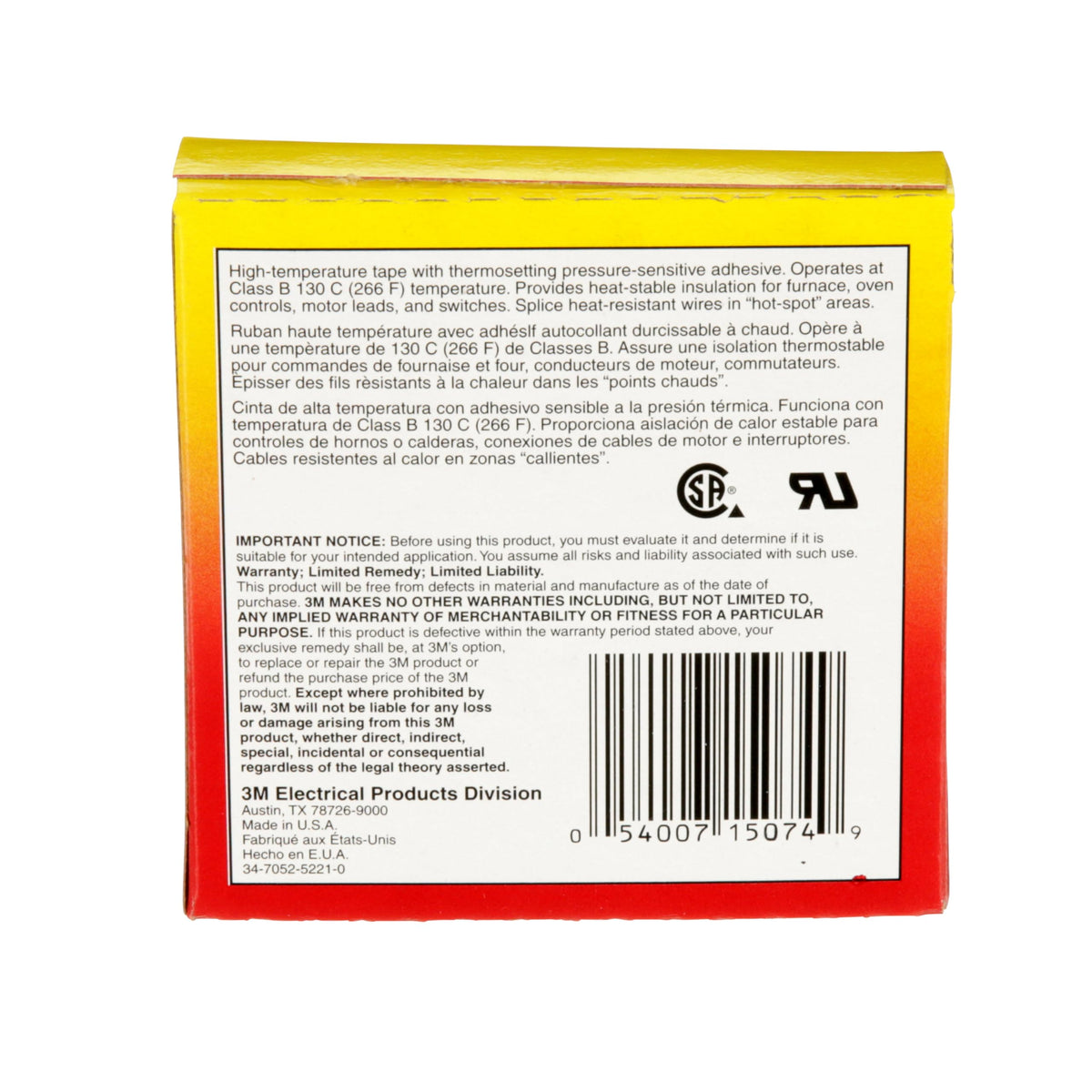 3M Glass Cloth Electrical Tape 27, 3/4 in x 66 ft, 1 Roll