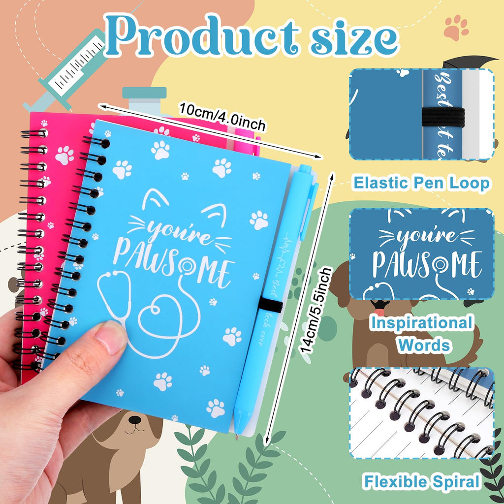 12 Sets Vet Tech Week Gifts Bulk Dog Paw Notebooks with Ballpoint Pens