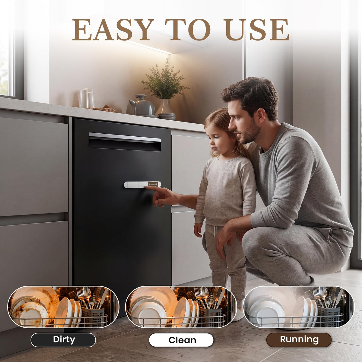 3 Status Dishwasher Clean Dirty Running Sign, Aluminum Dishwasher Magnet Silver - 3 Options