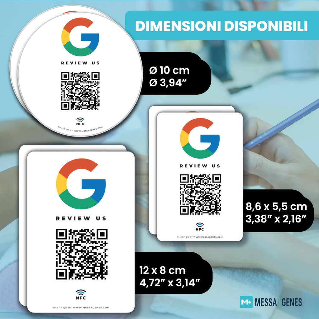 MESSAGENES | Review Us on Google QR Code Stickers | Reusable Smart QR Code and NFC | Pack 2 Rectangular Units | Easy Reviews | Modify Link Whenever You Want | Google Decal for Business White 2 Stickers