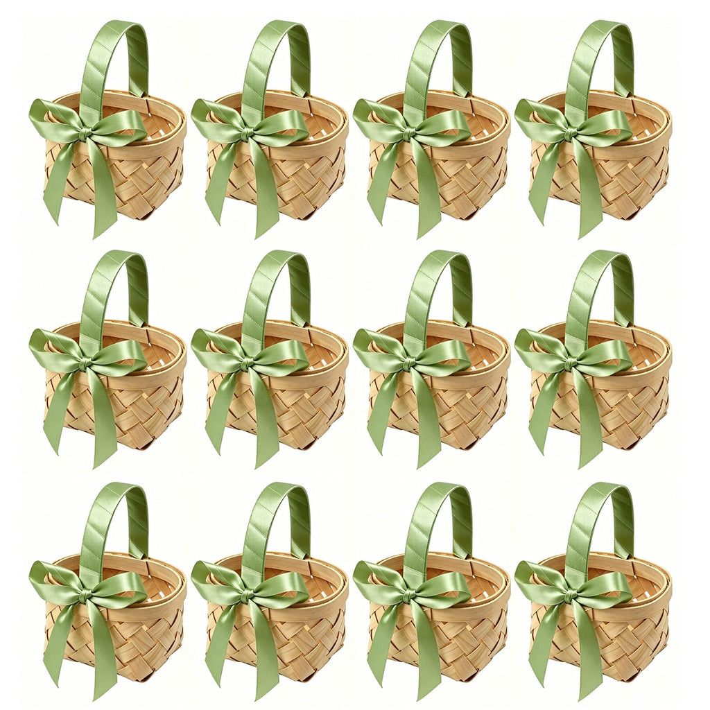 MDEOOSKY 12 Pcs Mini Woven Baskets with Handles, Suitable for Flower Girl Gifts, Ideal for Wedding Favors and Birthday Decorations (Sage Green) Sage Green