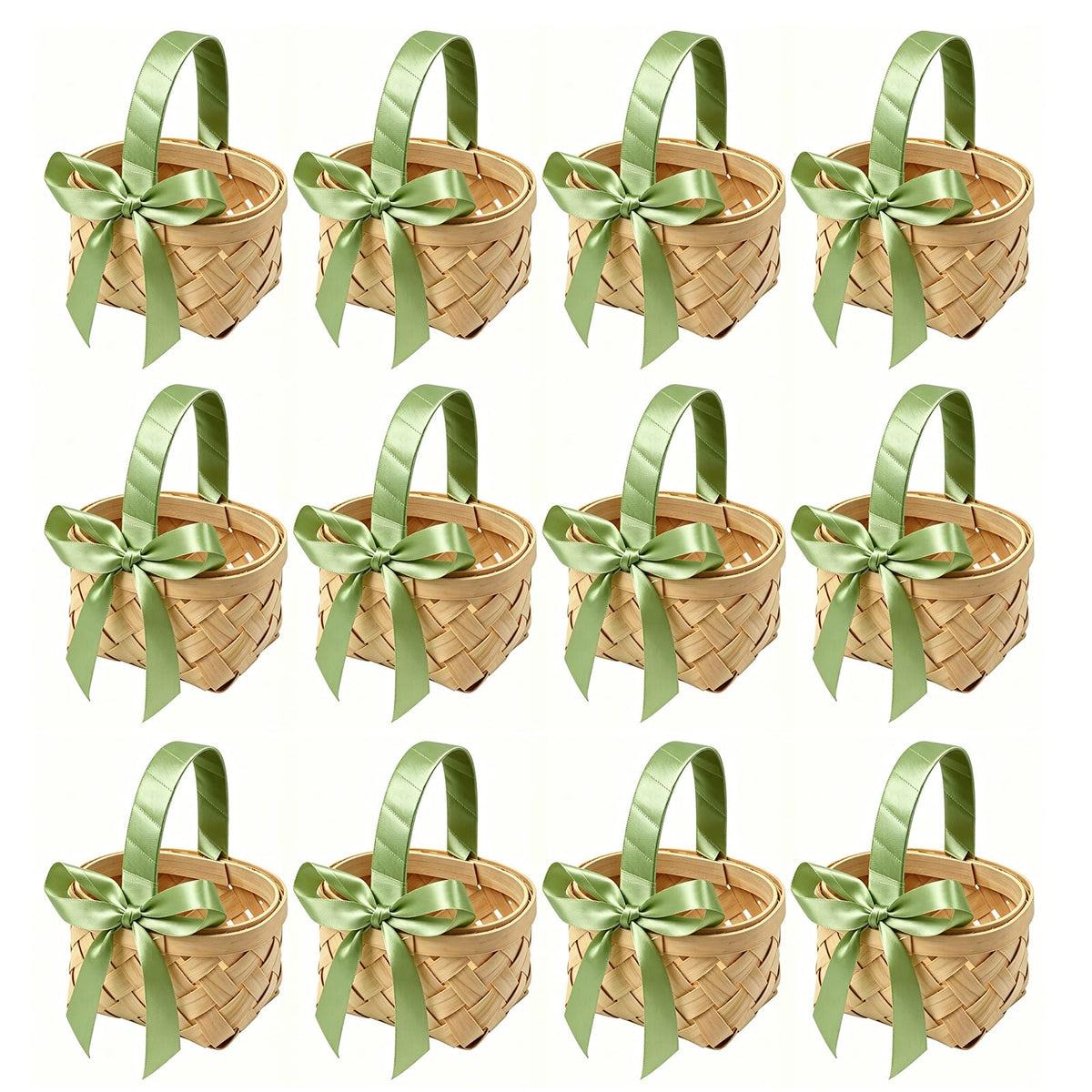 MDEOOSKY 12 Pcs Mini Woven Baskets with Handles, Suitable for Flower Girl Gifts, Ideal for Wedding Favors and Birthday Decorations (Sage Green) Sage Green