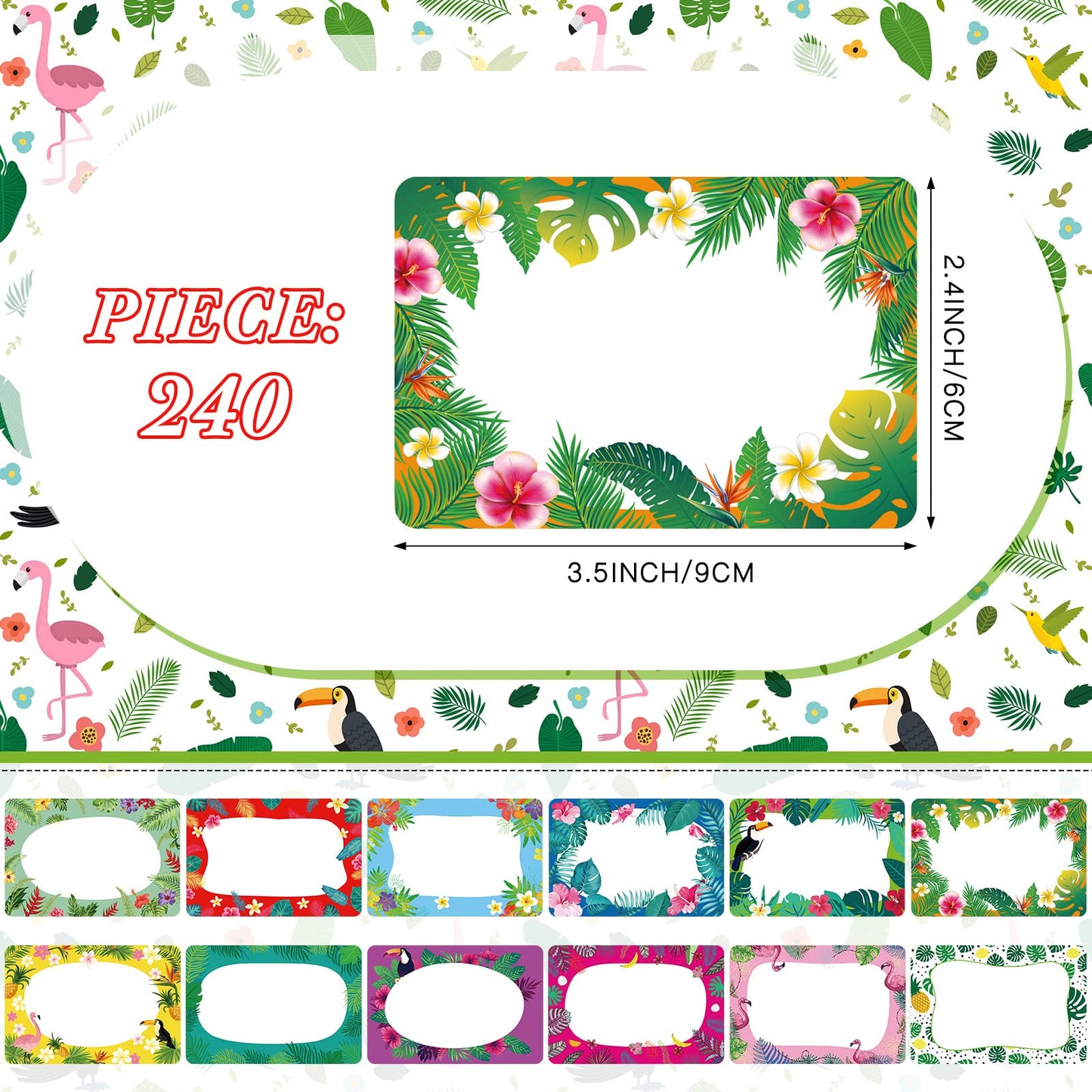 Containlol 240 Pcs Summer Name Tags Stickers, 3.5x2.4 Inch Self Adhesive Labels - Gift Wrapping, Back to School, Party Supplies, Camping, Home Office(Hawaii Style) Hawaii Style
