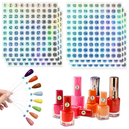 3 Sets Number Stickers (1-200), Waterproof Round Labels for Organizing Nail Polish Bottles, Nail Swatch Sticks, Lipstick 3 Set 1-200