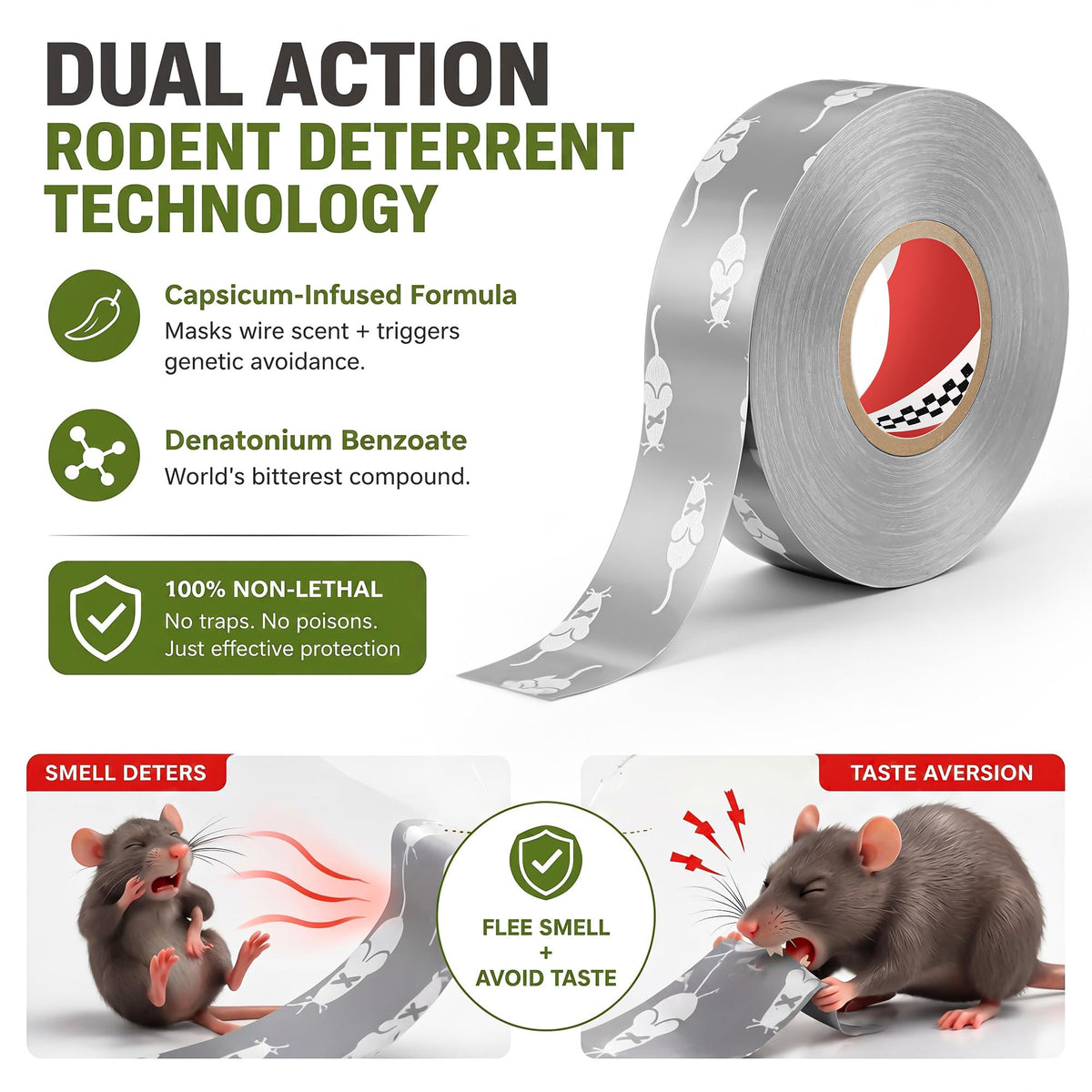Professional Grade Rodent Tape, Japanese Engineered OEM 4019-2317 Anti Chew Deterrent Tape for Automotive, Marine & Industrial Engine Wire Harness Protection, 3/4 in x 65 ft