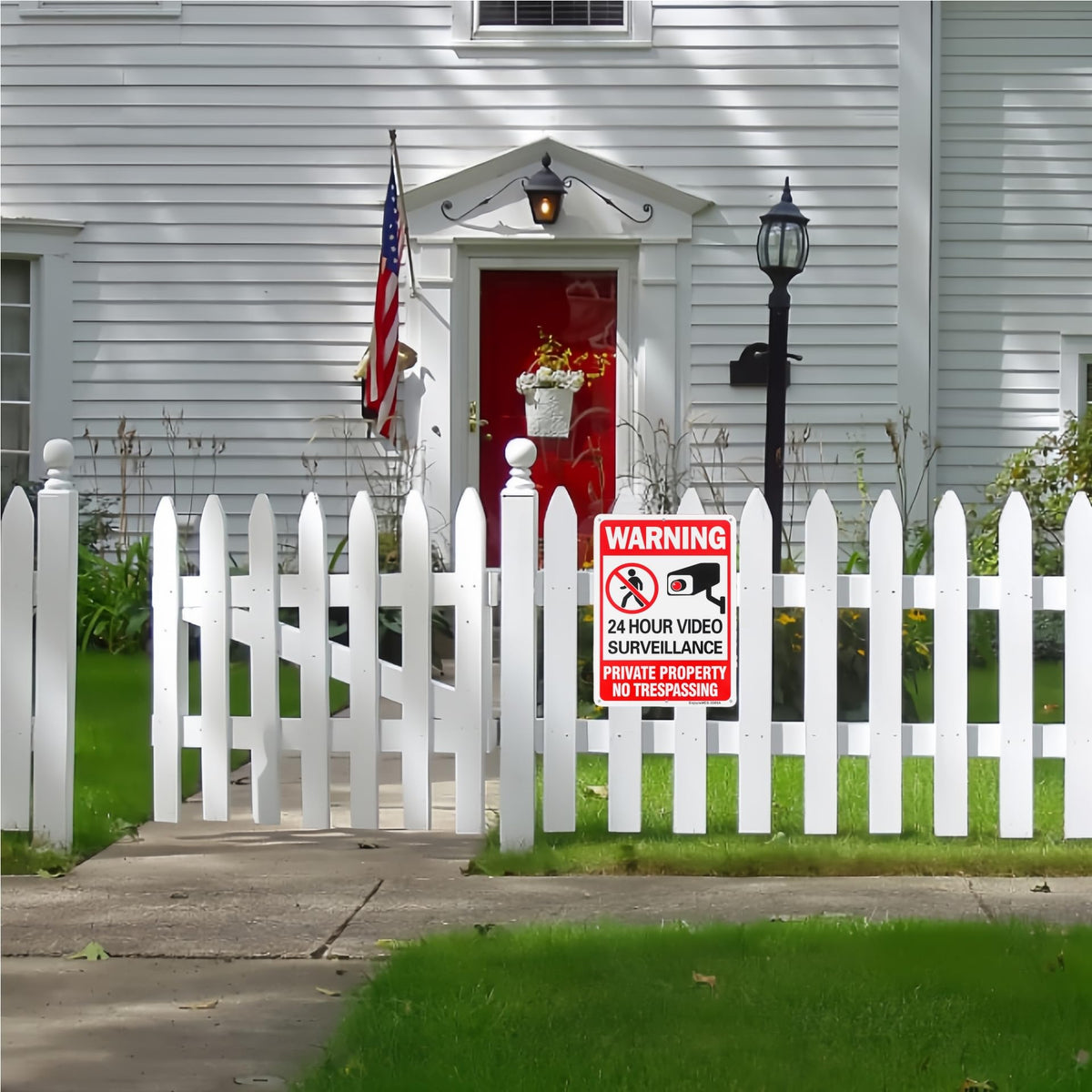 4 Pack 24 Hour Video Surveillance Sign, Private Property No Trespassing Warning Sign, 10"x 7" .040 Rust Free Aluminum – Reflective, UV Protected and Weatherproof