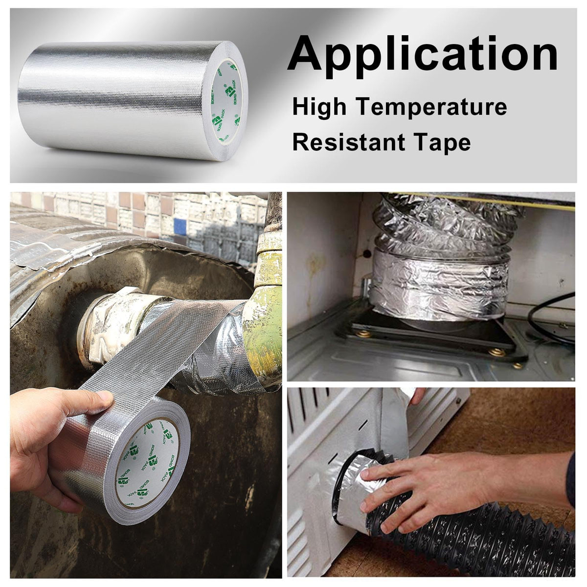 BOMEI PACK Adhesive Aluminum Foil Heat Shield Tape 1Pack 8inch x 66ft, Barrier Fiberglass Thermal Insulation Reflective Material High Temp Protectionn 8in*66ft