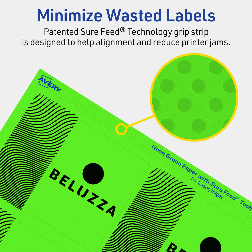 Avery® Printable Rectangle Labels, Sure Feed® Technology, 3" x 3-3/4", Neon Green Labels, Print-to-The-Edge, Laser/Inkjet Printable, 120 Total, Great for Candles and Ingredients 120 labels