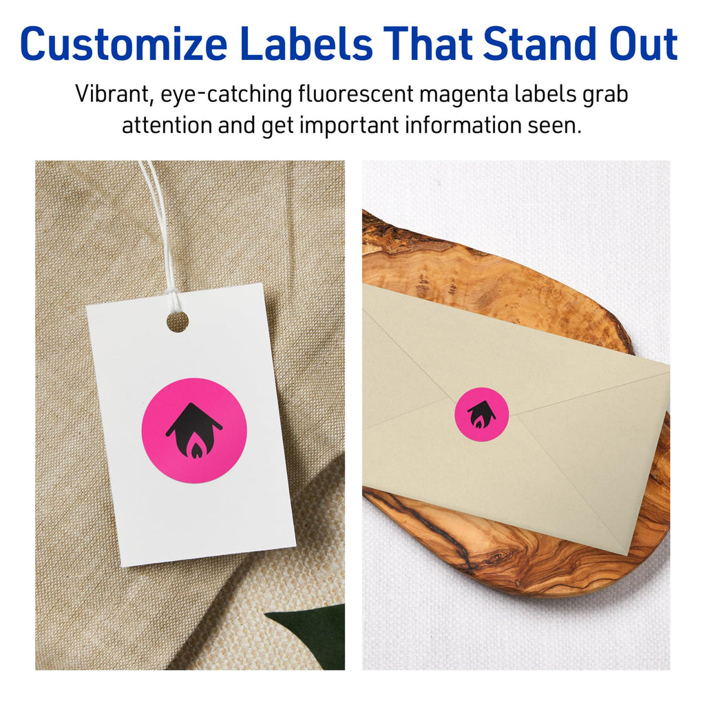 Avery® Printable Round Labels, Sure Feed® Technology, 1/2" Diameter, Neon Magenta Labels, Print-to-the-Edge, Laser/Inkjet, 3,080 Total, Great for Price Stickers and Mailing Seals 3,080 labels