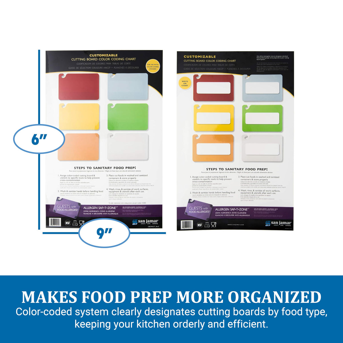 San Jamar Smart Chart, Color Code Template for 6 Cutting Boards in Commercial and Home Kitchen, 1 Count