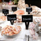5Pcs Supermarket Aquatic Frozen Seafood Market Price Card Acrylic Black Ice Table Insert Label Clip Erasable Plug-in Label Display Rewritable Promotional Price Tag Waterproof Square Advertising Sign