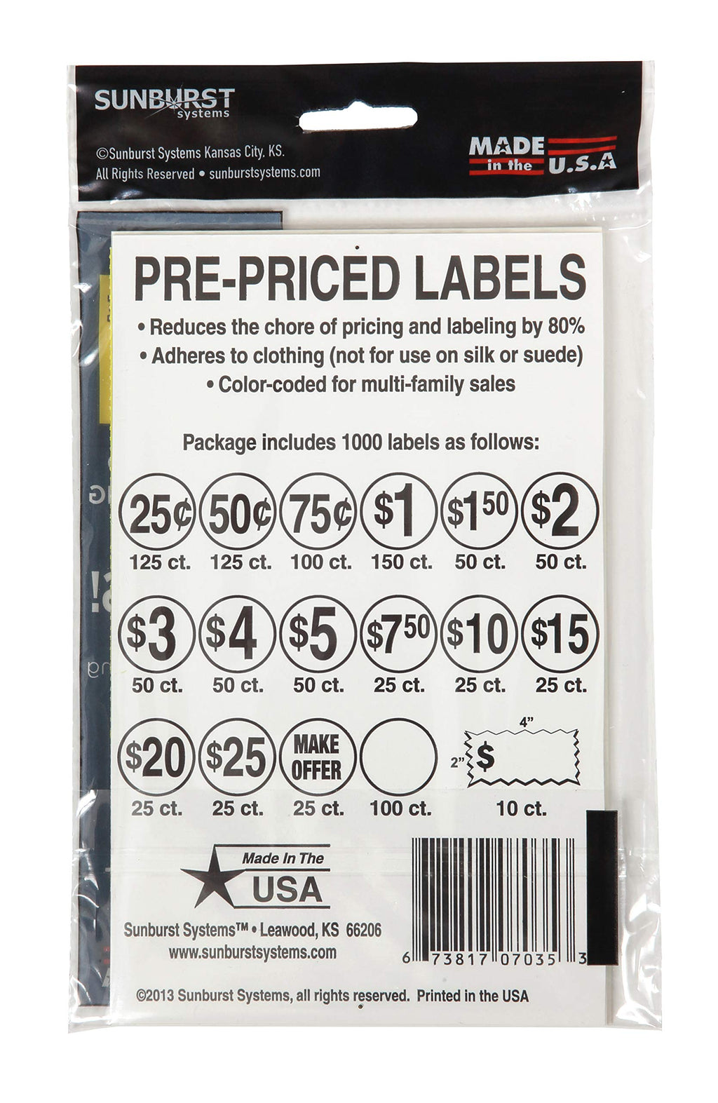 Sunburst Systems 7035 Priced Garage Sale Stickers, 1,000 Count Pre-Printed Labels, Pink & Hy-Ko Products RS-804 Garage Sale Corrugated Plastic Sign w/H Bracket 9.25" x 24" Red/White, 1 Piece Labels + Plastic Sign