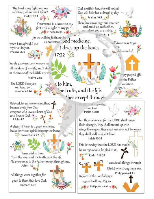 4 Sheets Rub On Transfers Stickers Bible Verse Motivational Faith Labels Jesus Christian 8.26 x 11.69 Inch Scripture Inspirational Pray Stickers Religious Faith Labels for Scrapbooks Tags 4 Sheets
