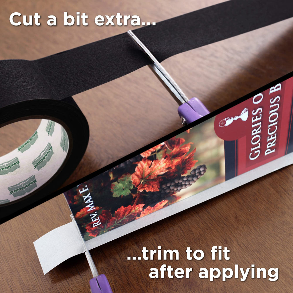 BookGuard premium bookbinding repair cloth tape, 1.5-inch wide, 30-yard roll, durable packing tape for book restoration.