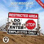 T&R Restricted Area Do Not Enter, Employees Only Sign - 4 Pack - 10 x 7 Inches Rust Free .040 Aluminum - UV Protected, Waterproof, Weatherproof and Fade Resistant - 4 Pre-drilled Holes Black & Red - 10" x 7" - 4 Pack