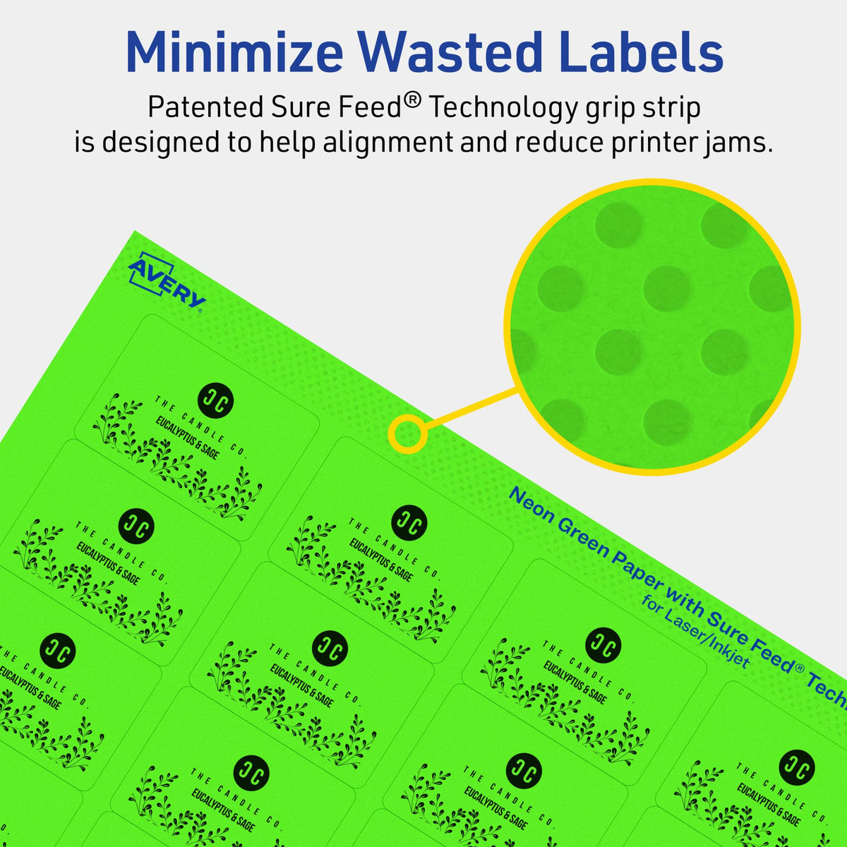 Avery Printable Rectangle Labels, Sure Feed Technology, 1-1/4" x 1-3/4", Neon Green Labels, Laser/Inkjet Printable, 1,280 Total, Great for Jars and More 1,280 labels