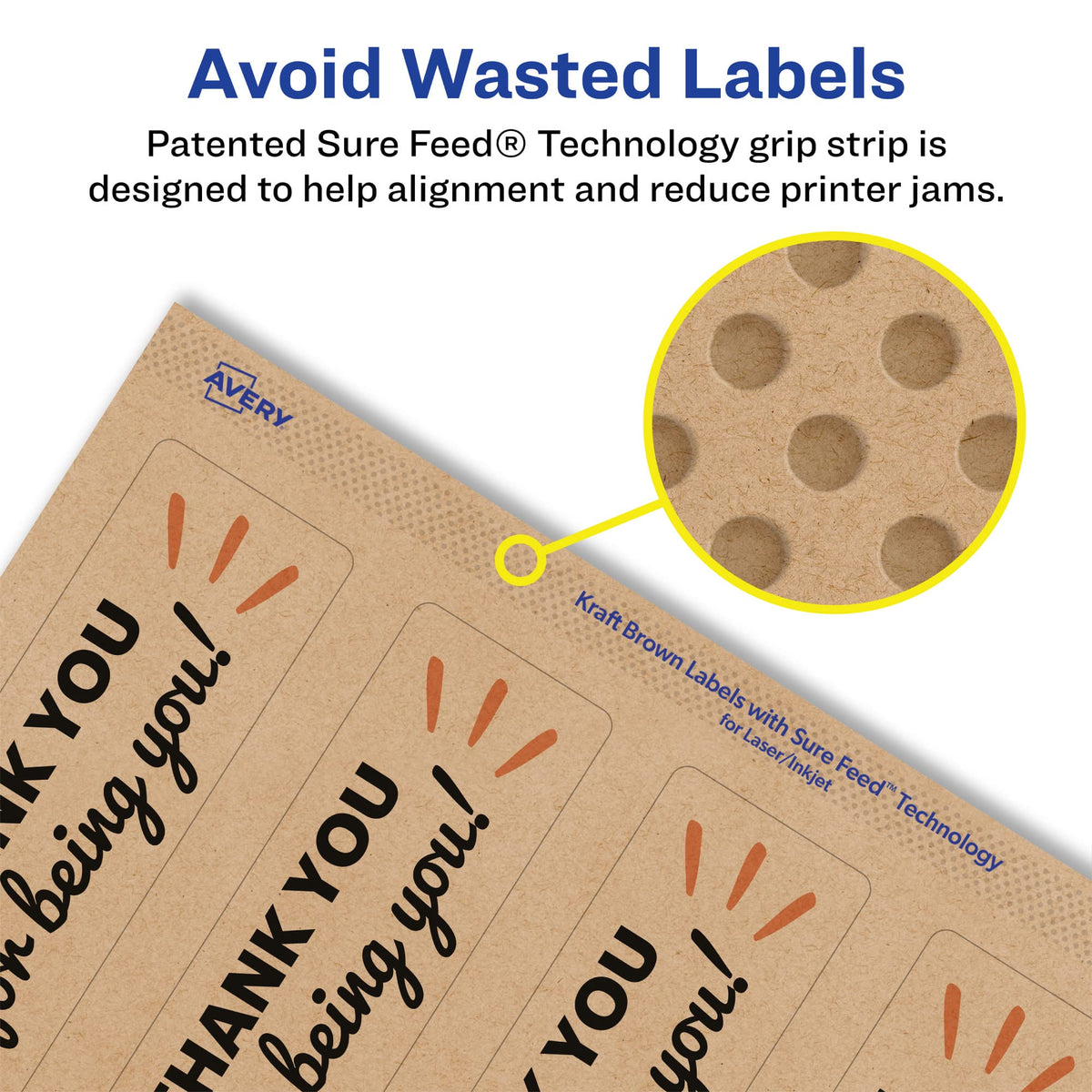 Avery® Kraft Brown Rectangle Labels, Sure Feed® Technology, 9.75" x 1.25", 125 Kraft Brown Labels, Print-to-The-Edge, Laser/Inkjet Printable 125 labels