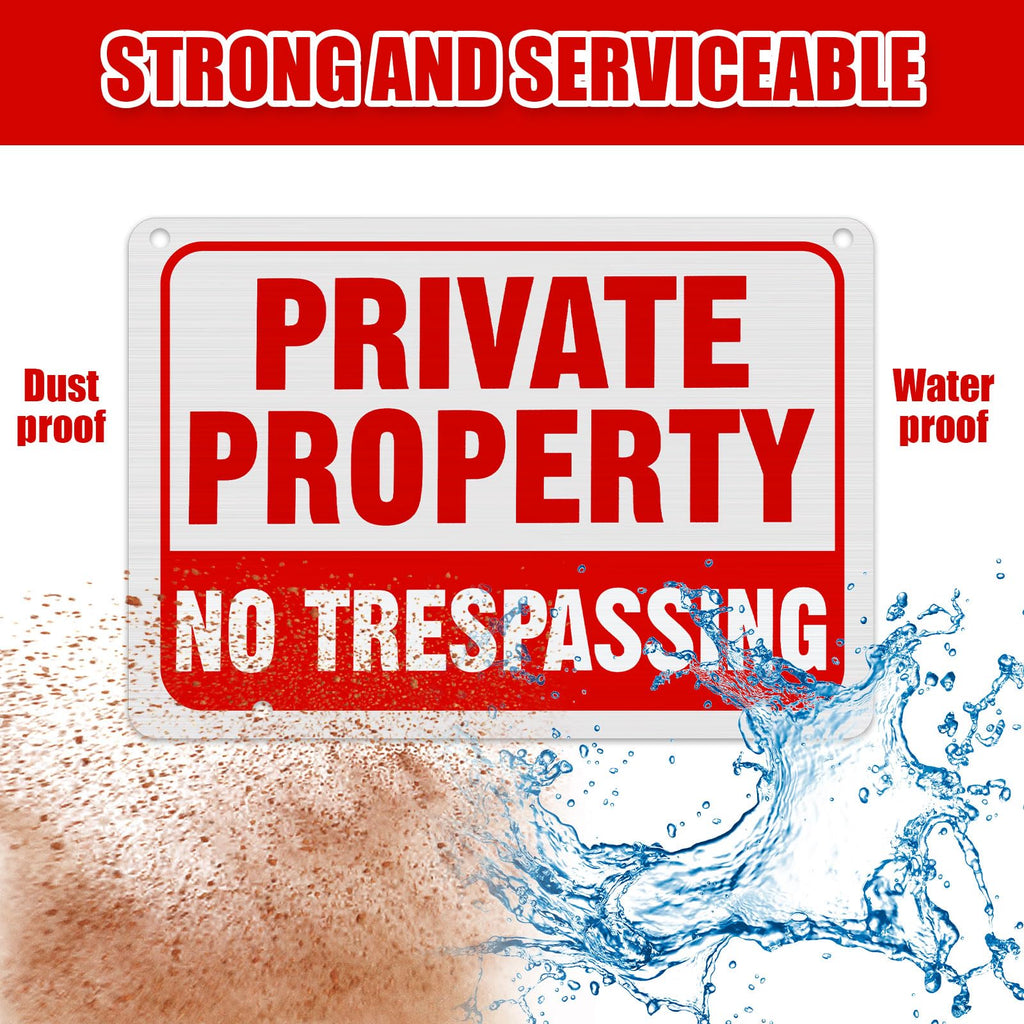 Zonon 6 Pack Metal No Trespassing Sign 12 x 8 Inch Private Property Word with H Stake Reflective Aluminum Security Weatherproof Outdoor Metal Outdoor Keep out Sign, Easy to Mount(Red) Red