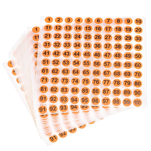 uxcell Round Number Stickers, 10mm Dia Number 1-100 Coated Paper Label 15 Sheets, Black Word/Orange Background Orange