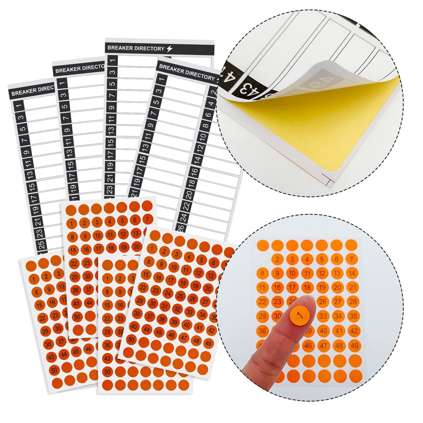 8 Pieces Electrical Panel Labels,Circuit Breaker Panel Fuse Electric Box Load Center Identification Labels Stickers, Up to 50 Entries Sign Labels with Round Stickers for House Commercial Use,White