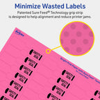 Avery® Printable Barbell Labels, Sure Feed® Technology, 1/2" x 2-1/2", Bright Pink Labels, Laser/Inkjet Printable, 900 Total, Great for Jewelry Merchandising and Cord Identification 900 labels