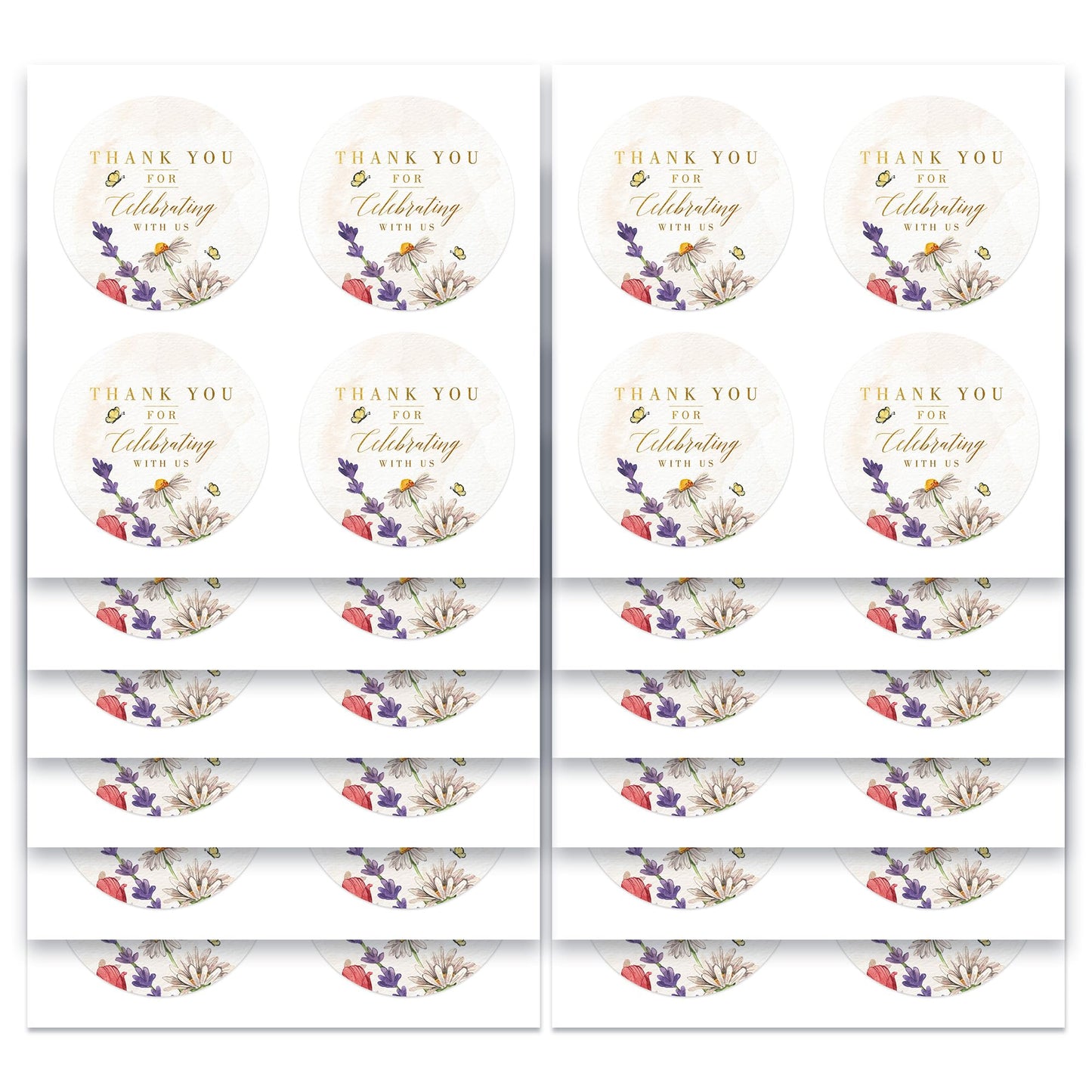Country Wild Floral Wedding Thank You Labels Thank You for Celebrating with Us Stickers | 2 inch | Gold Foil | 60pcs Waterproof Favor Labels for Wedding, Bridal Shower, Baby Shower