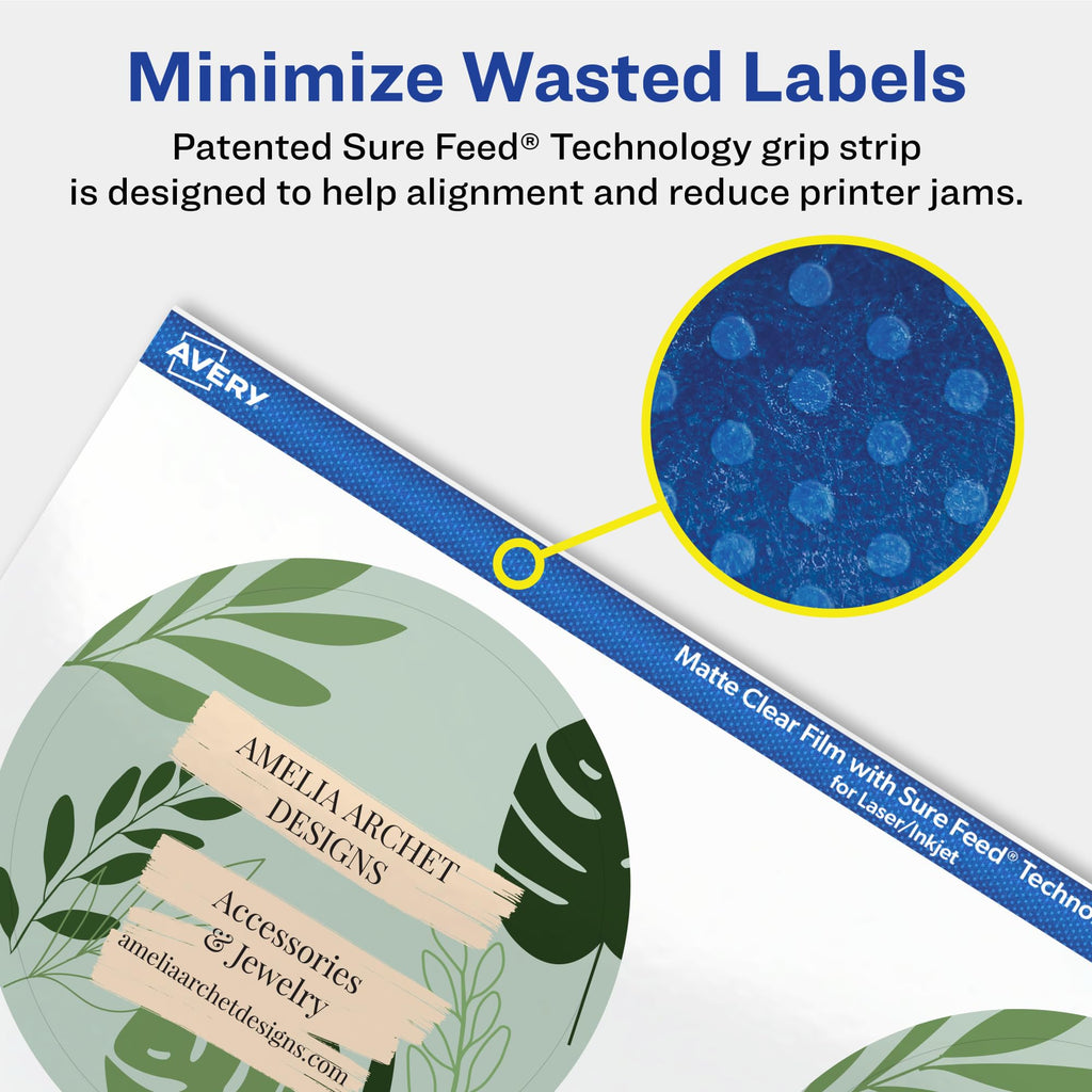 Avery® Matte Clear Round Labels, Sure Feed® Technology, 3" Diameter, 60 Matte Clear Labels, Print-to-The-Edge, Laser/Inkjet Printable 60 labels