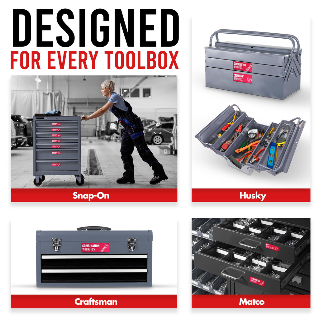 Red Magnetic Tool Box Labels, Toolbox Organization Magnets Red 3.125 x 1.0 Inches