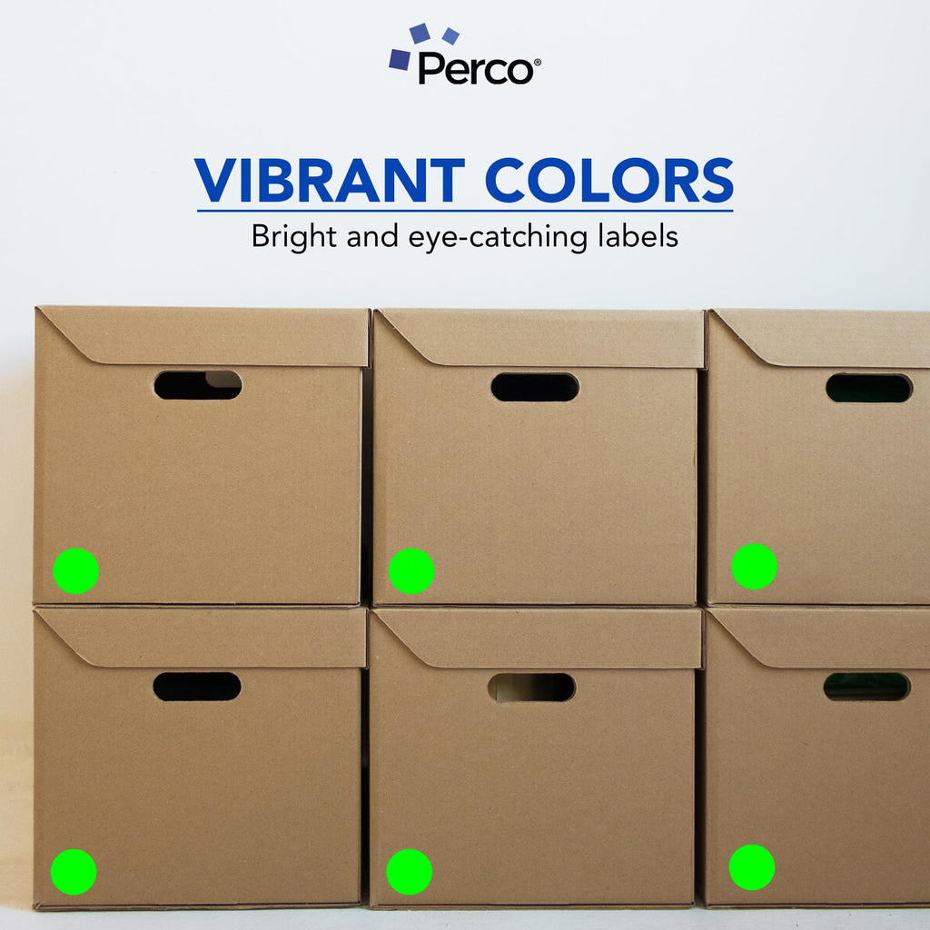 Perco Fluorescent Green 2-Inch Round Circle Dot Sticker Labels with Permanent Adhesive - 500 Labels per Roll - Vibrant Colors, Strong Adhesion - Made in USA 1 Roll
