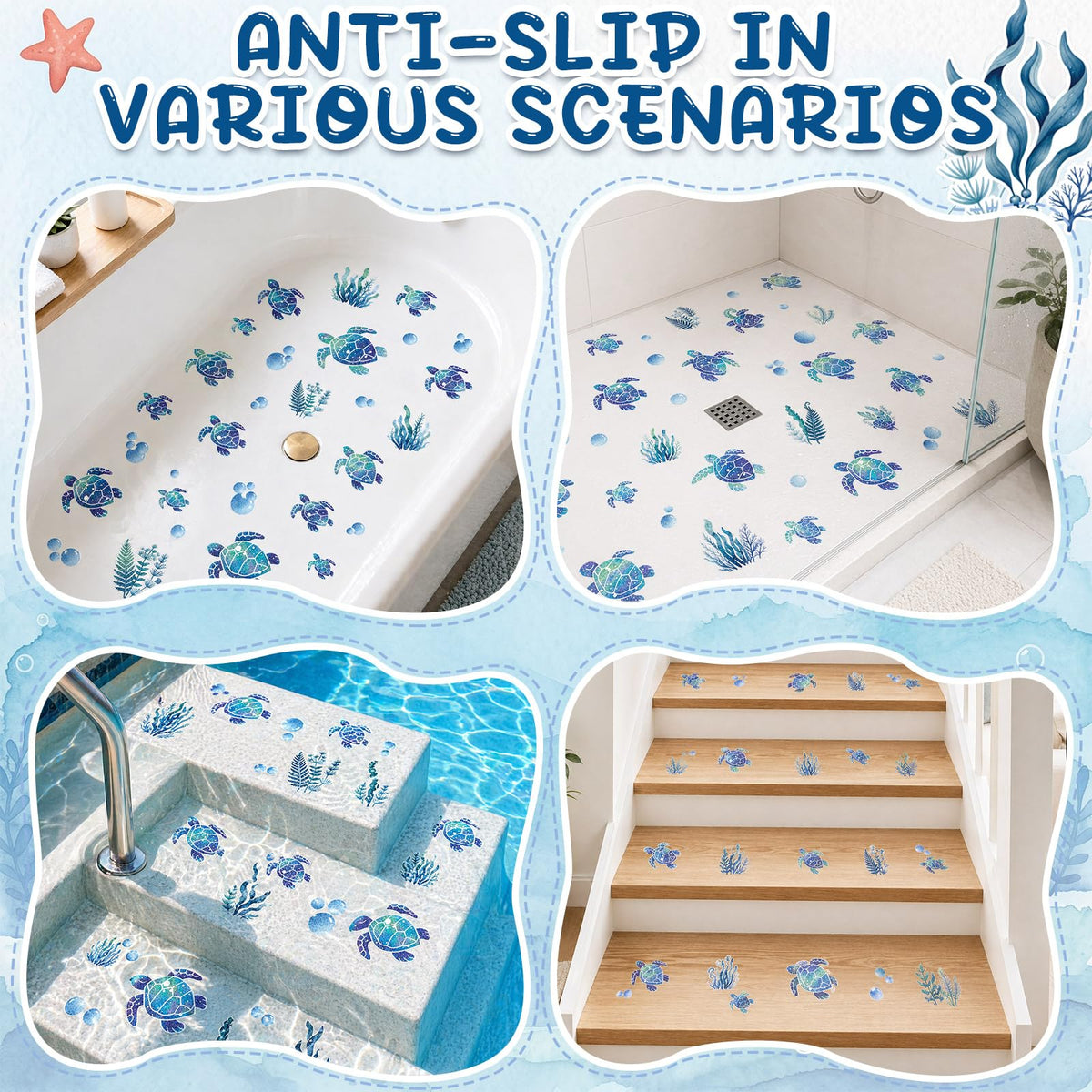 Fullhawl 30 Pcs Turtle Non Slip Shower Stickers, Cute Bathtub Safety