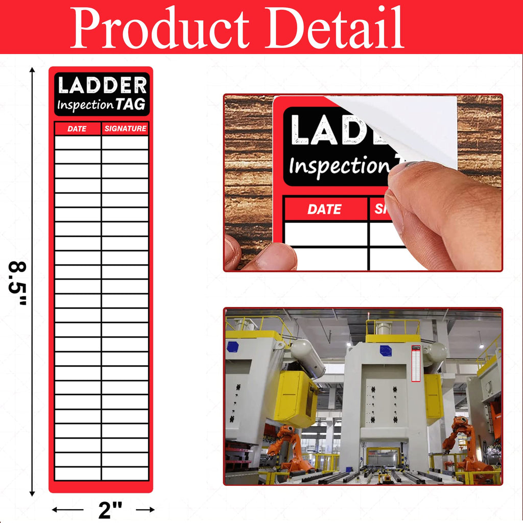 Ladder Inspection Labels Safety Stickers Ladders Red Safety Inspection Tags 8.5 x 2 Inch