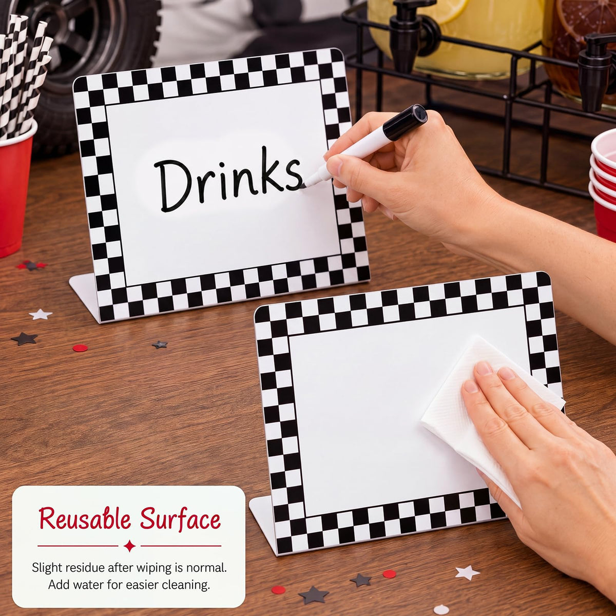 12 Pack Race Car Party Food Label with Marker Reusable Table Card Racing