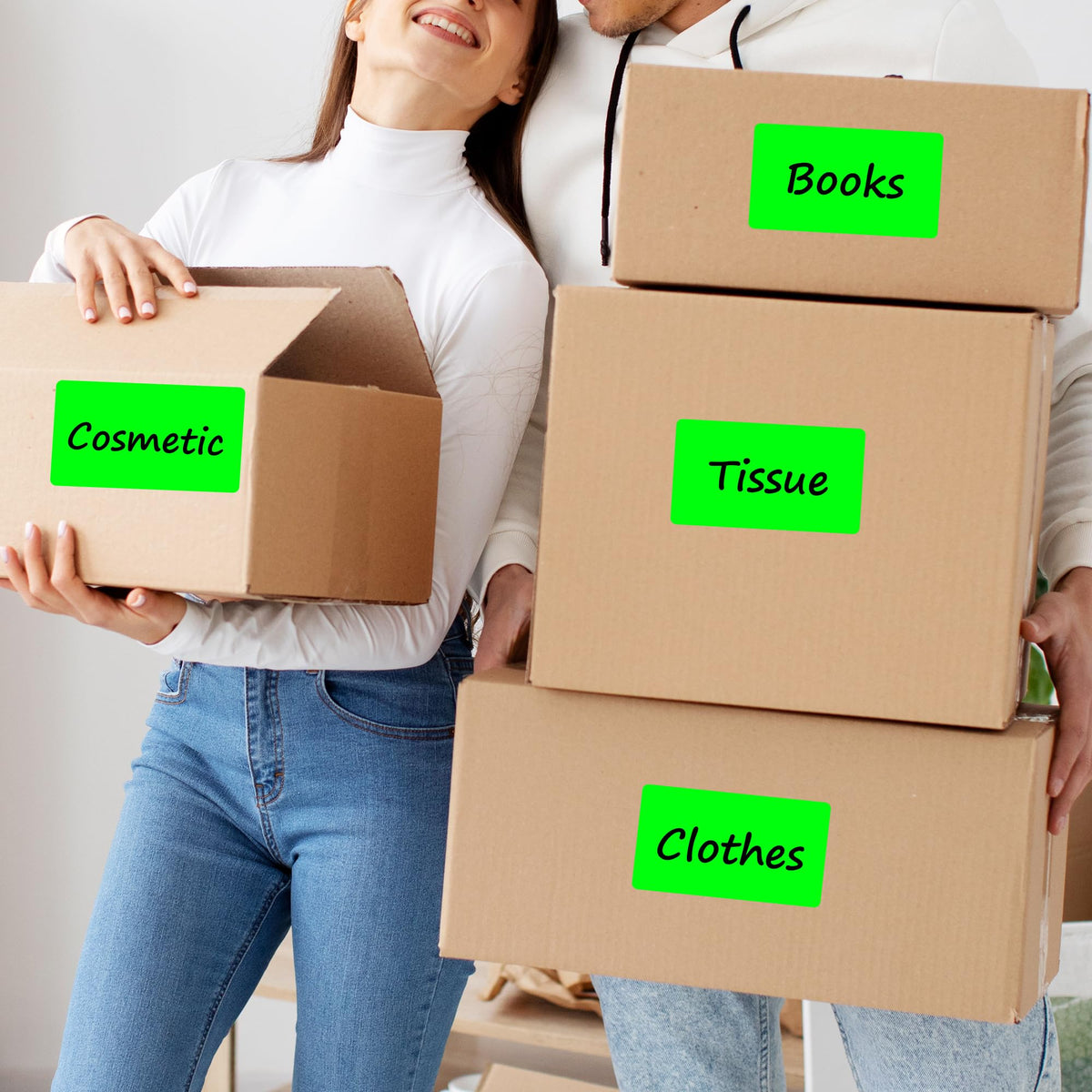 3 x 5 inch Rectangle Sticker Label,250P Adhesive Fluorescent Green Sticker 1 Roll-250PCS