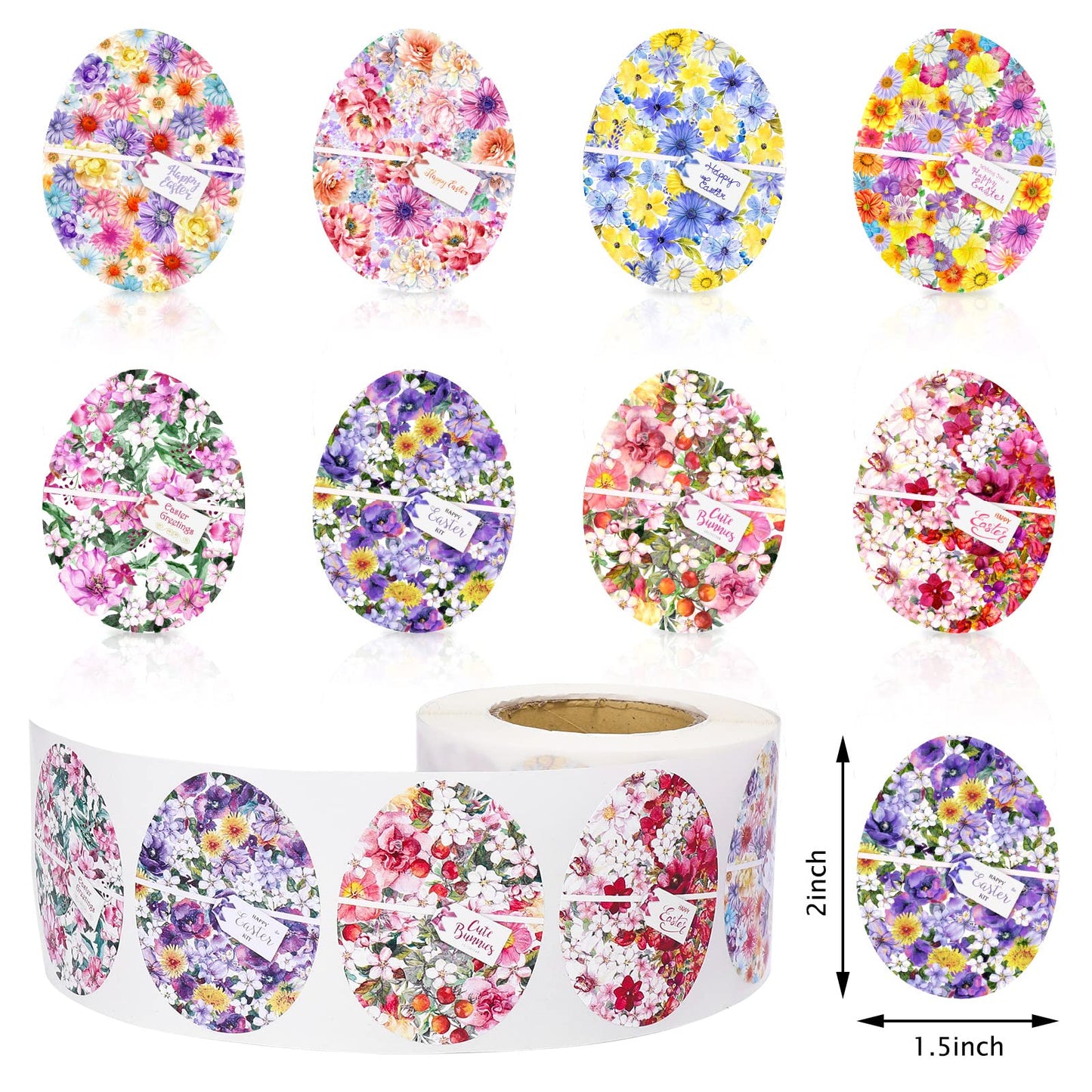 Whaline 500Pcs Easter Stickers Easter Floral Egg Shape Label Stickers Colorful Flower Pattern Decals Self-Adhesive Envelope Sealing Stickers for Spring Easter Holiday Scrapbooking Cards Gift Supplies