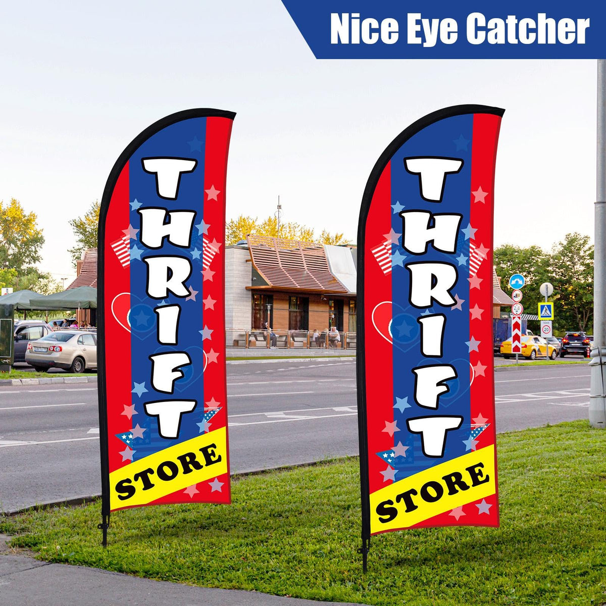 Buryeah 2 Sets Thrift Store Feather Flag with Pole Kit & Carry Bag
