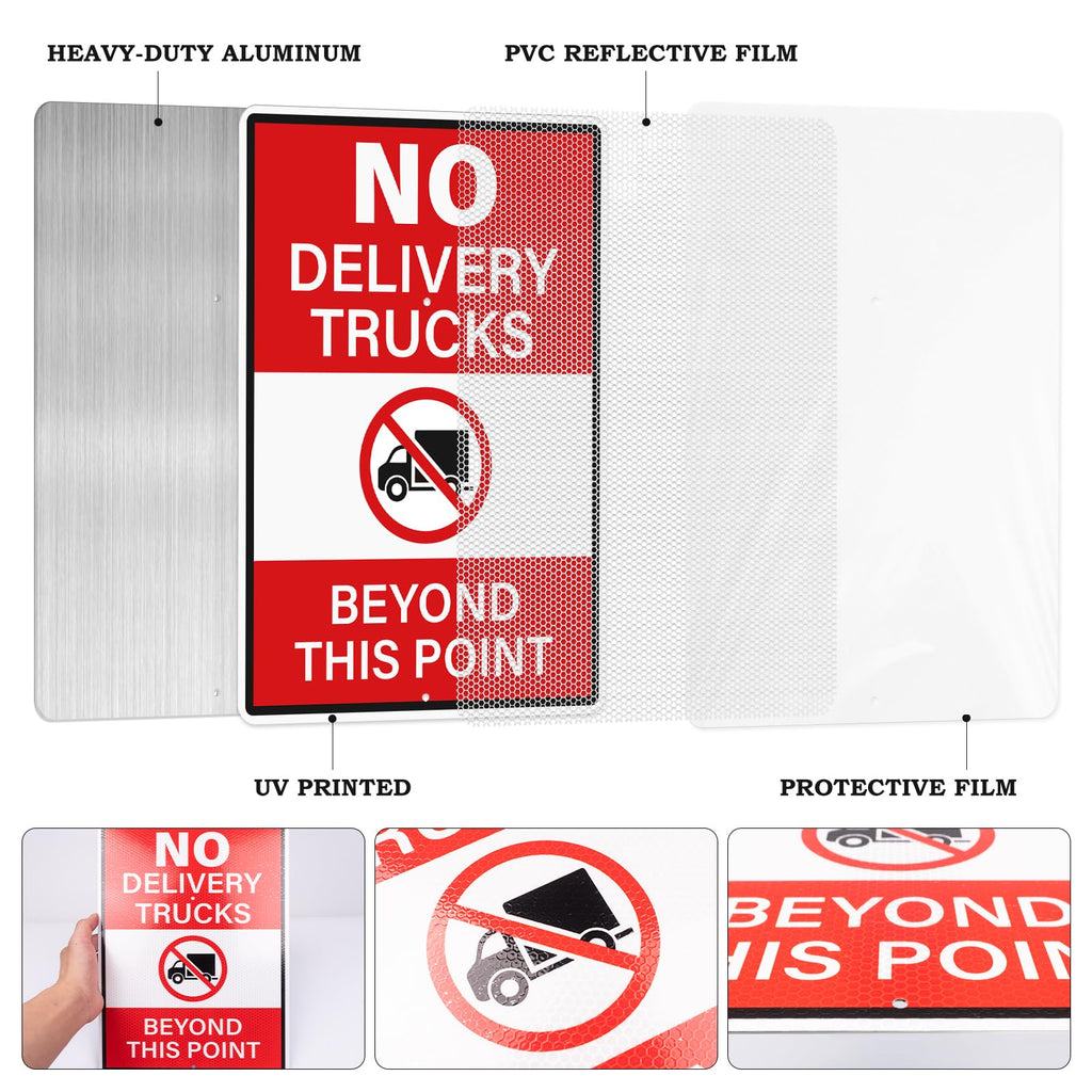 2 Pack No Delivery Trucks Beyond This Point Sign 14"×10" with Stake