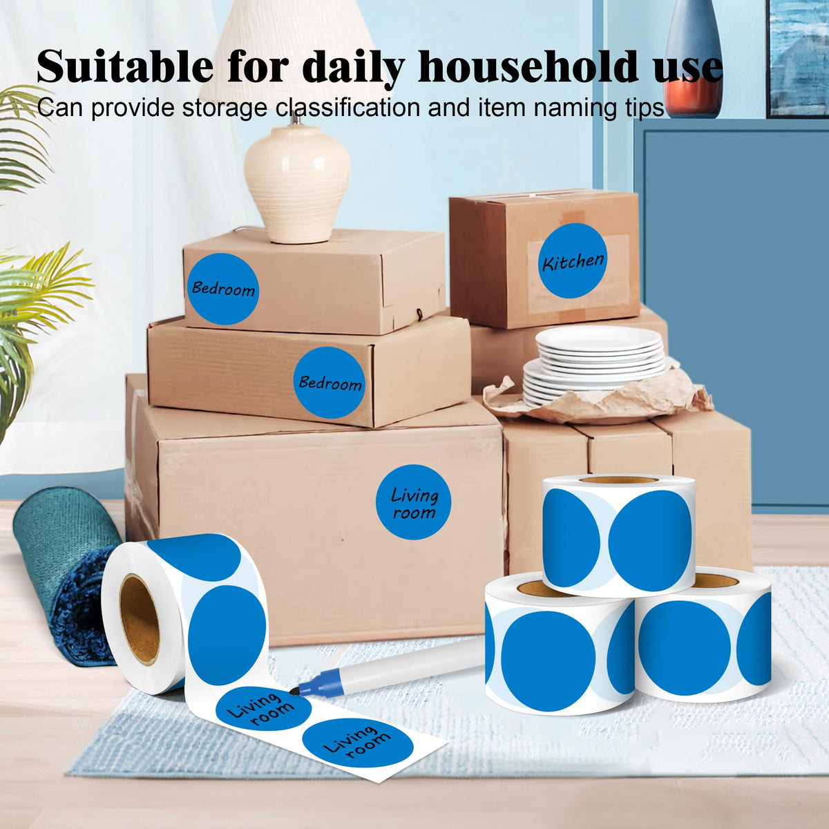 PARLAIM 2 Inch Round Adhesive Color-Code Dot Stickers,4Rolls/2000 per Rolls dots Label Dispenser Box, Circle Stickers Label Inch Coding Labels (Blue) Blue 4 Rolls-2000 Pack