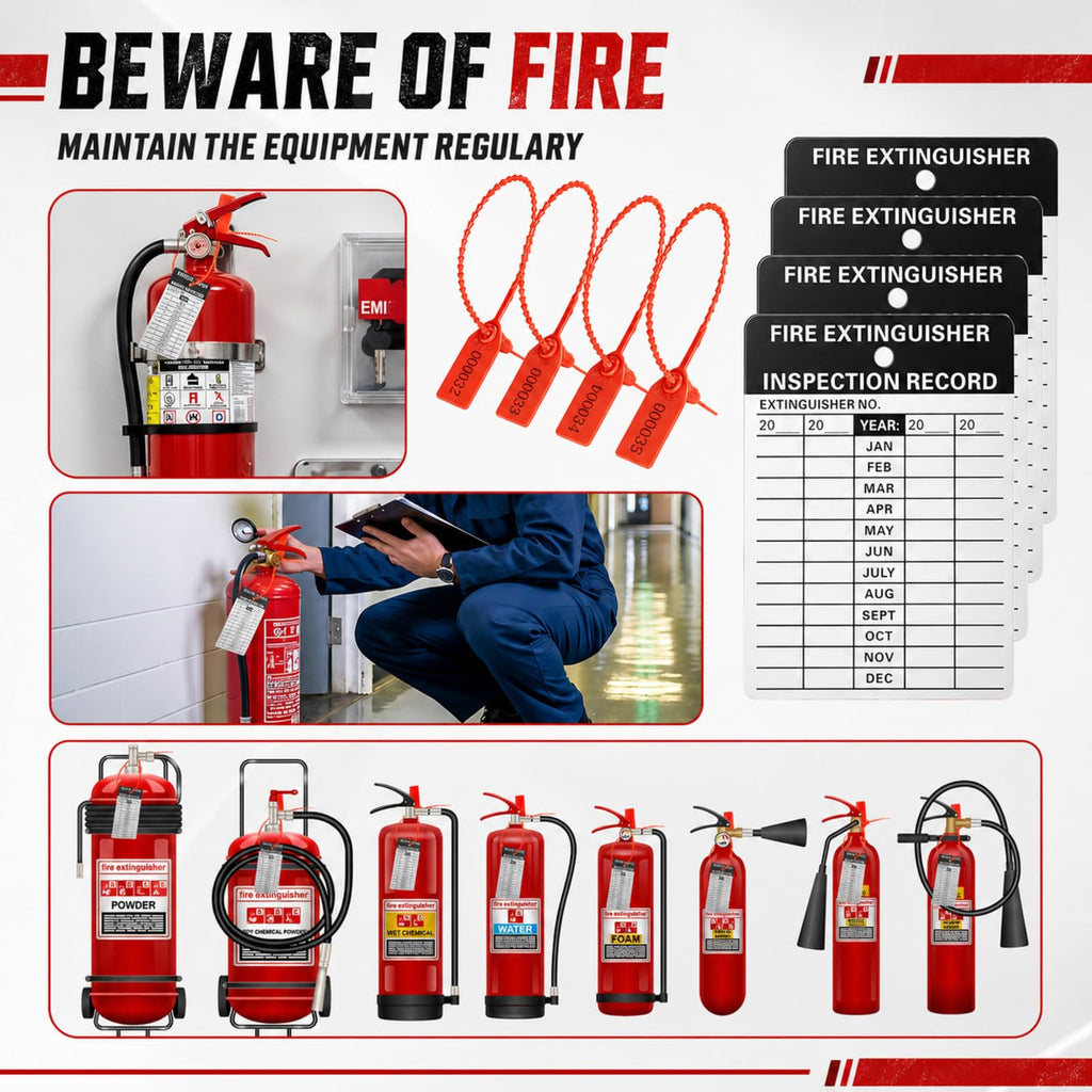 Chunful 50 Set Fire Extinguisher Tags Hole Puncher Numbered Security Ties