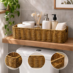 Rectangular Handwoven PVP Rattan Storage Basket with Handles