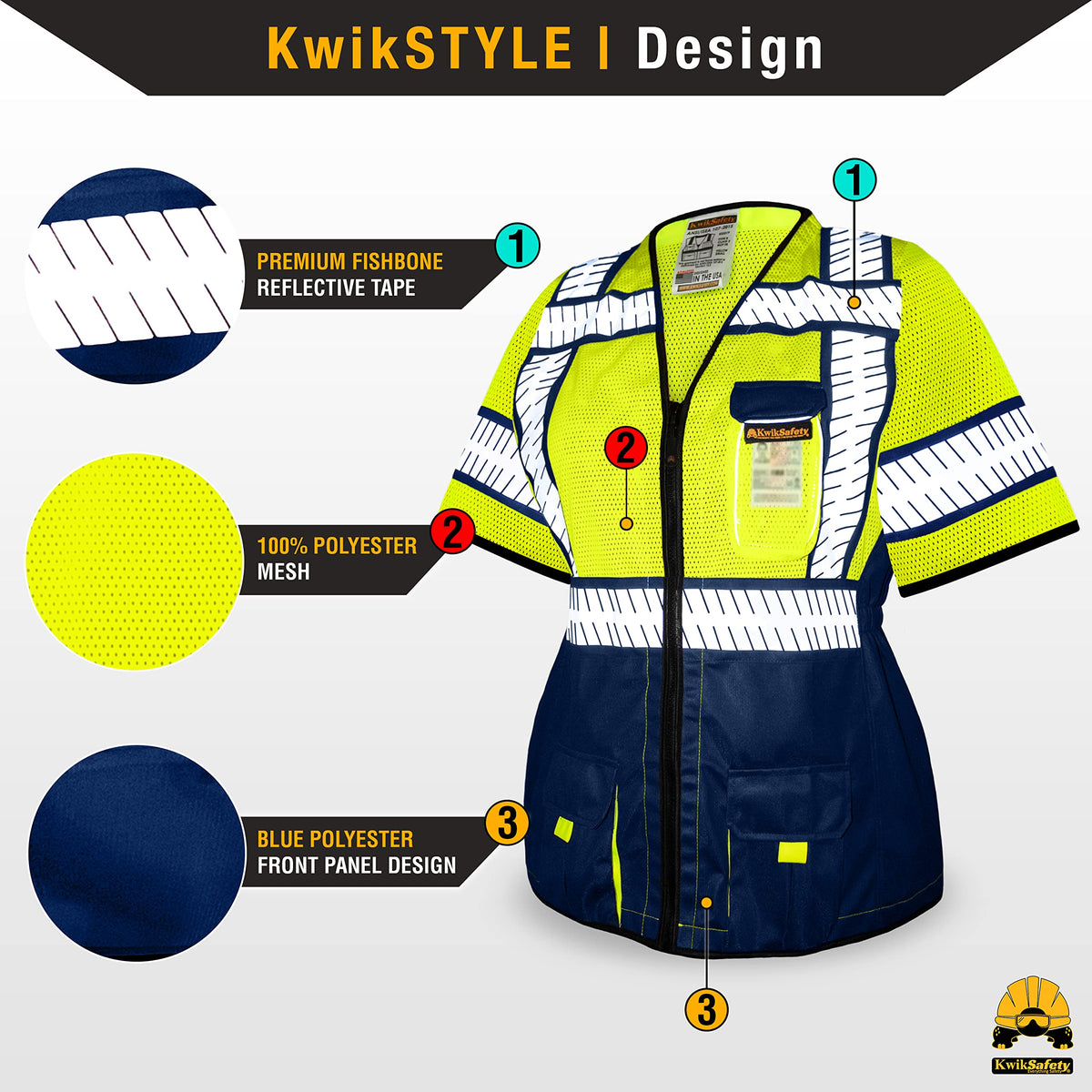 KwikSafety - Charlotte, NC - SHERIFF Class 3 Safety Vest for Women [REFLECTIVE FISHBONE TAPE] ANSI Tested OSHA Compliant Hi Vis PPE Work Gear/Blue Large