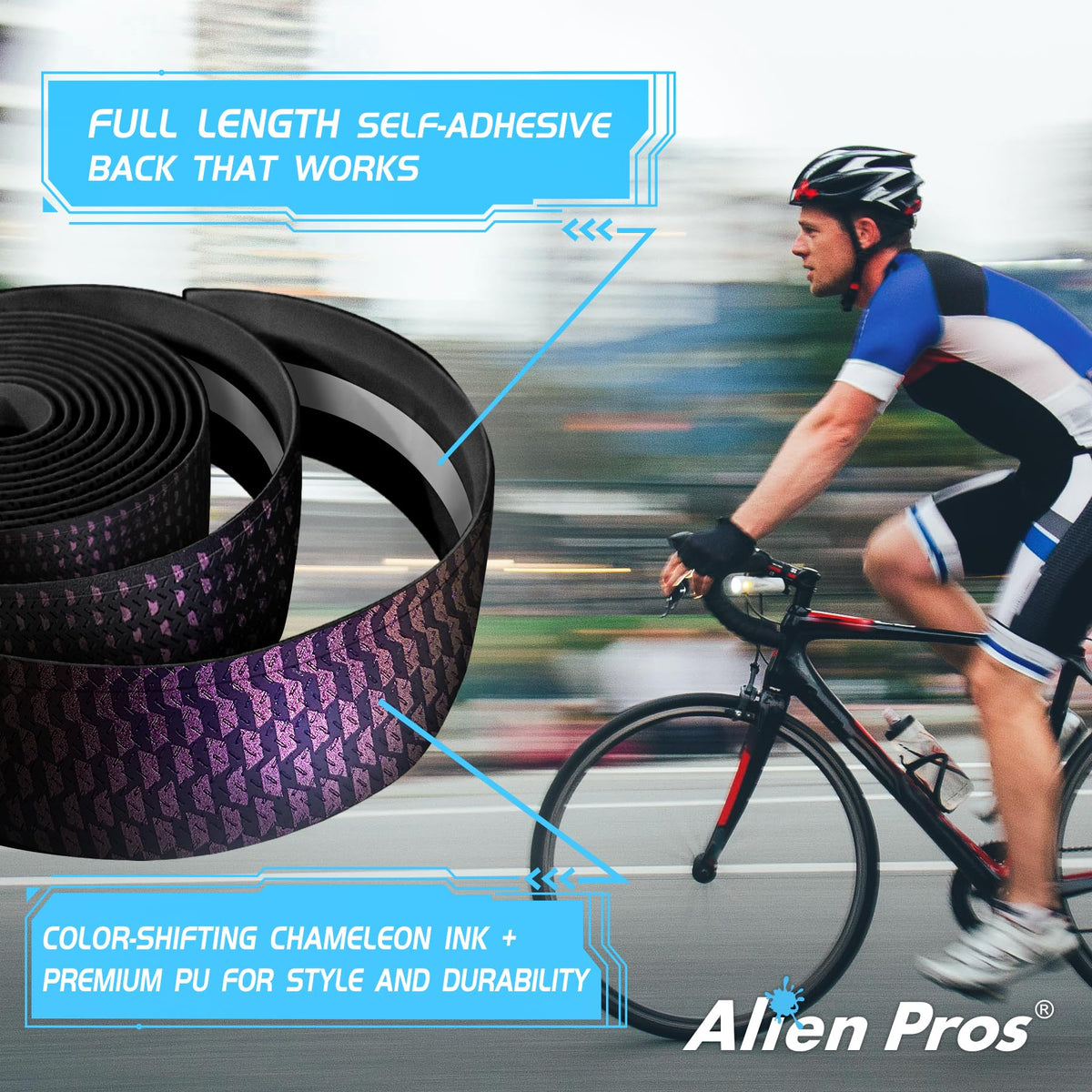 ALIEN PROS Set of 4 Green & Purple Chameleon Bike Handlebar Tape - Elevate Your Ride with Stylish, Comfortable, and Color-Shifting PU Tape for Enhanced Grip with These Bicycle Handle bar Tape