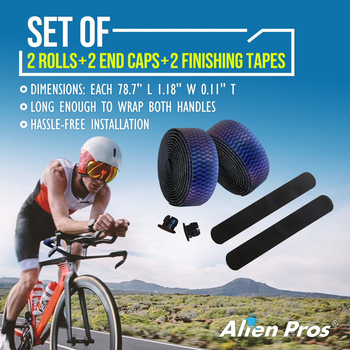 ALIEN PROS Set of 4 Blue & Silver Chameleon Bike Handlebar Tape - Elevate Your Ride with Stylish, Comfortable, and Color-Shifting PU Tape for Enhanced Grip with These Bicycle Handle bar Tape