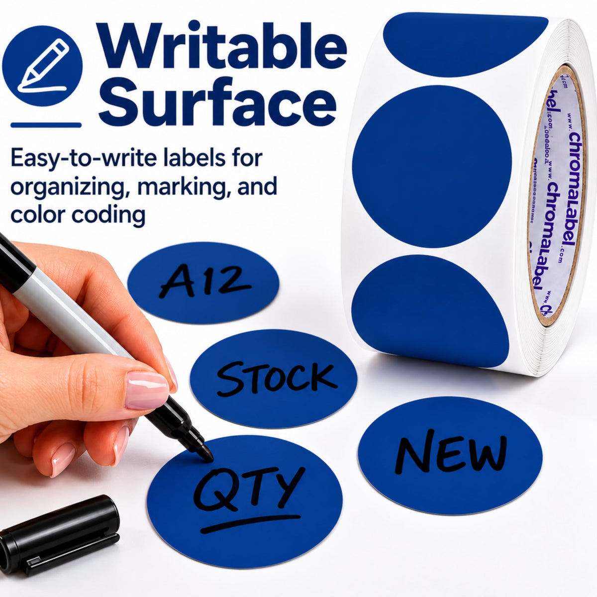 ChromaLabel 2 Inch Round Dark Blue Dot Stickers, 500/Roll 2"