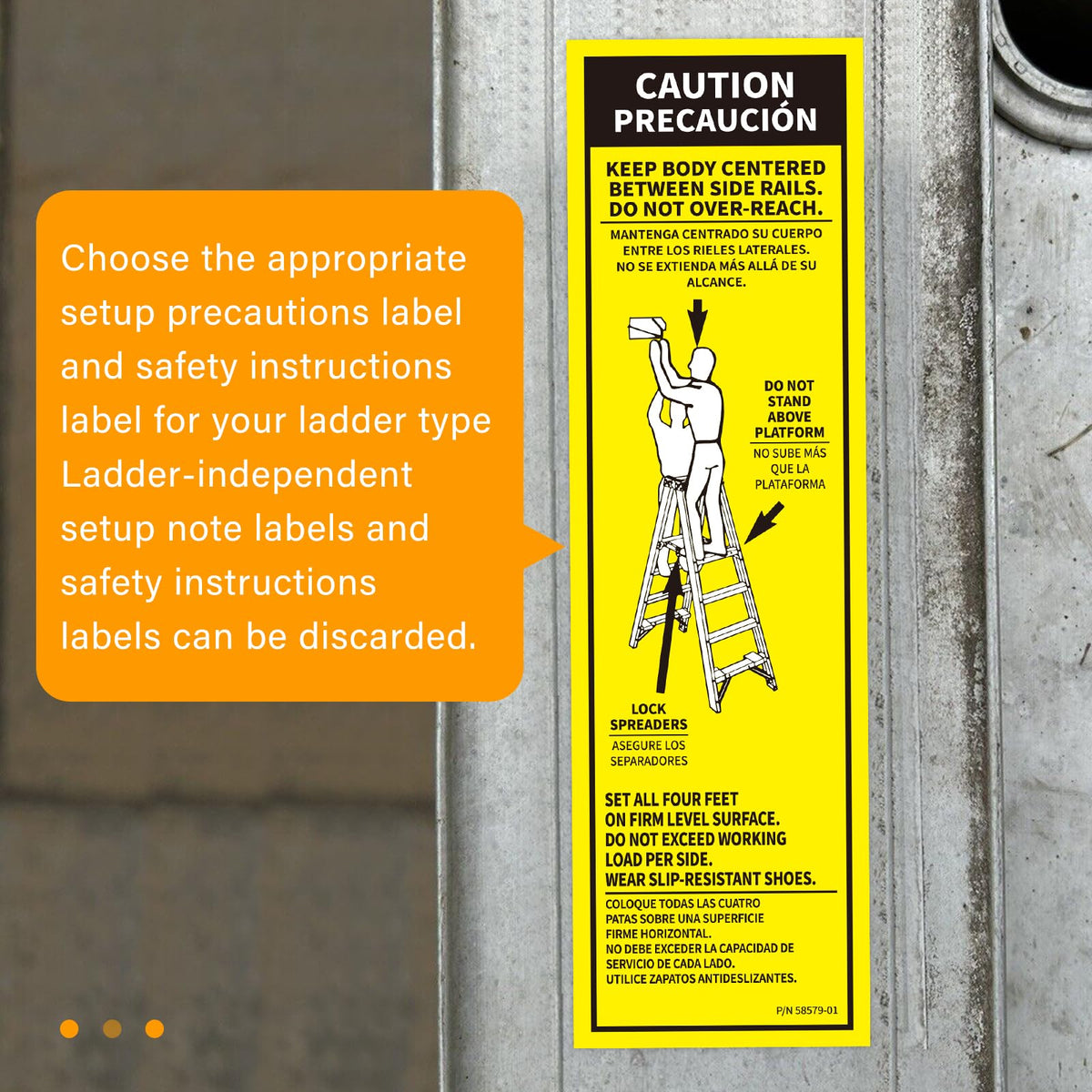 Set of 8 GRONGU step ladder safety label stickers for Werner fiberglass stepladders, including weight and replacement labels.