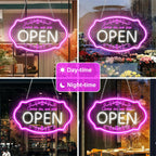 LED Neon Open Sign for Business, 16.5 x 10'' Come In, We're Open Sign, Pink & White Adjustable Brightness Neon Lights for Party, Bar, Salon, Stores, Wall Decor, Clubs, Hotels 16.5*10'' Open (Pink&White)