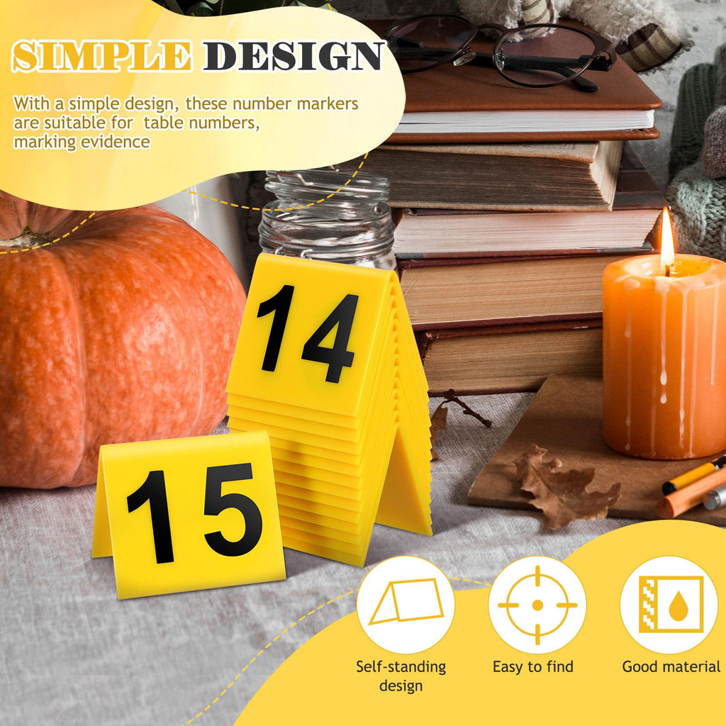 SEWACC 15 Pcs Acrylic Table Number Cards, Sturdy Plastic Yellow Restaurant Place Cards with Black Numbers 1-15, High Visibility Table Tents for Cafes And Banquets, Seating Markers