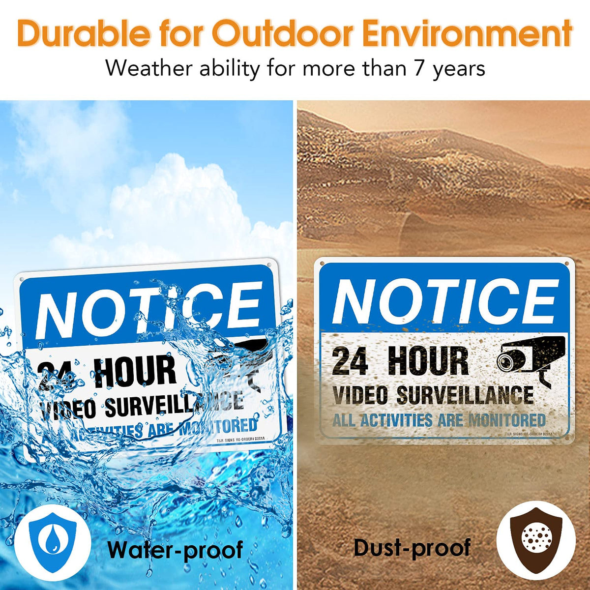 Video Surveillance Sign, All Activities Are Monitored - 2 Pack - 7 x 10 Inches Rust Free .040 Aluminum Reflective - UV Protected, Waterproof, Weatherproof and Fade Resistant - 4 Pre-drilled Holes 10"x7" - 2 pack