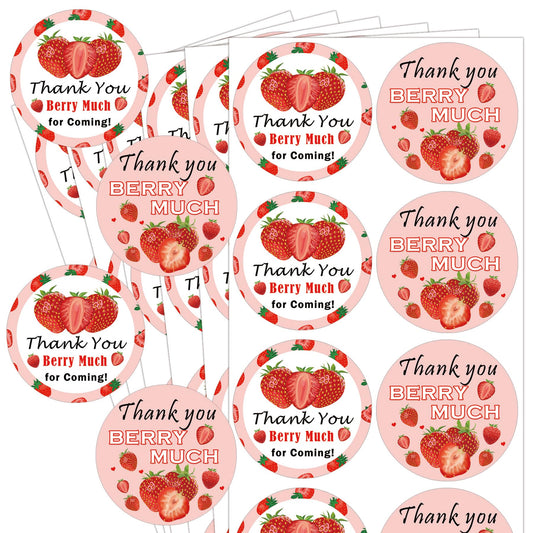 Strawberry Thank You Berry Much for Coming Sticker 1.5 inch Sweet Strawberry Thank You for Celebrating with Us Gift Presents Labels for Birthday Party Favor120pcs (Pink, 1.5 inch) Pink