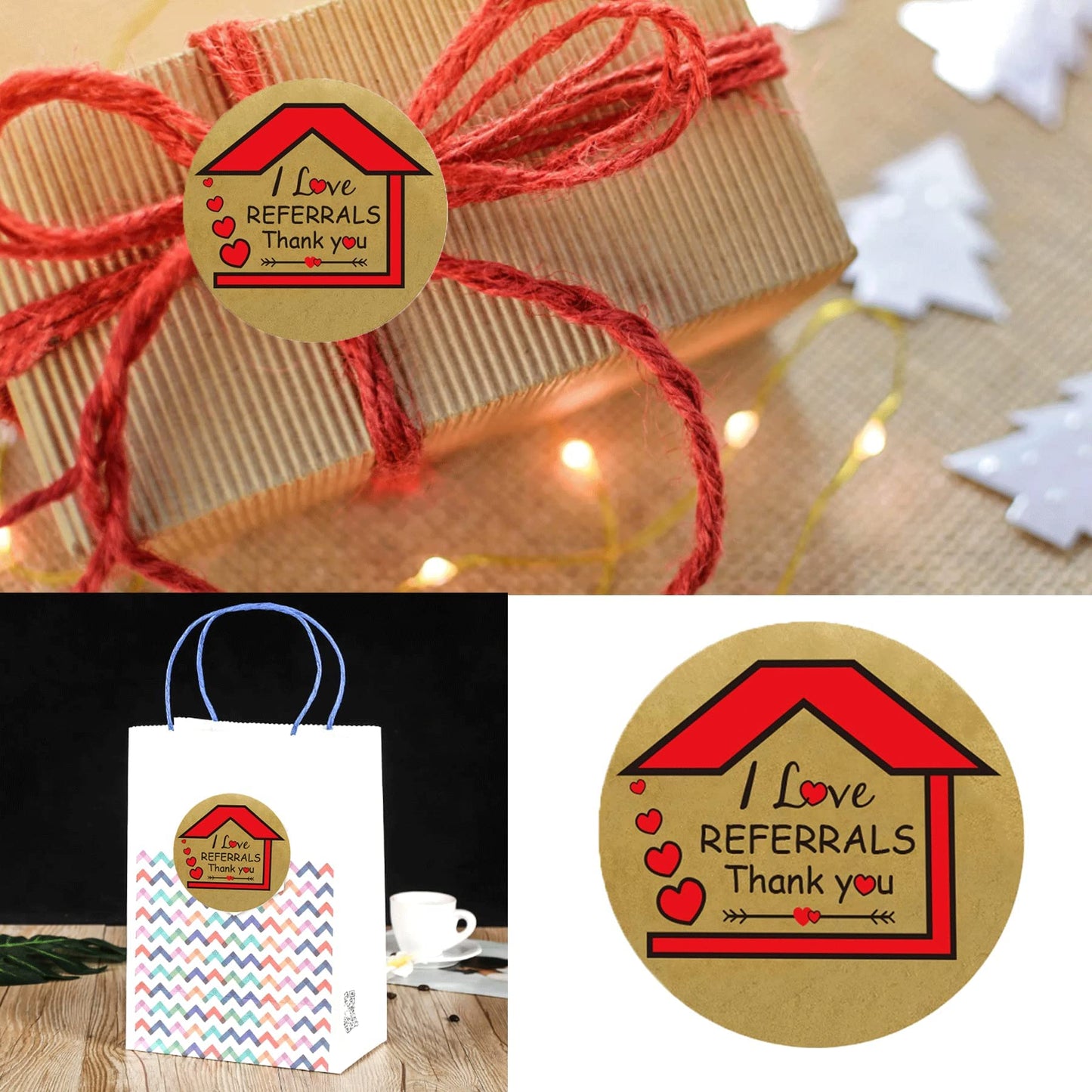I Love Referrals Stickers 1.5 House Shaped Real Estate Stickers Thank You Labels- Kraft Real Estate Agents and Sales Realtor Supplies 500 Small Business Mailer Seal Stickers Round Adhesive Labels