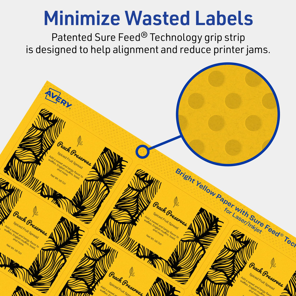 Avery Printable Rectangle Labels, Sure Feed Technology, 2" x 2-5/8", Bright Yellow Labels, Laser/Inkjet Printable, 300 Total, Great for Mailing 300 labels
